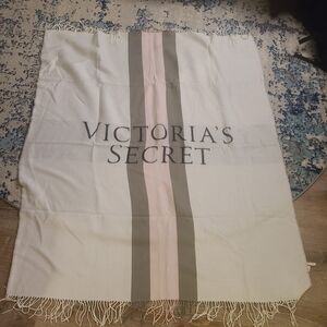 Victoria's Secret Striped Throw Blanket in Cream, Pink, and Gray